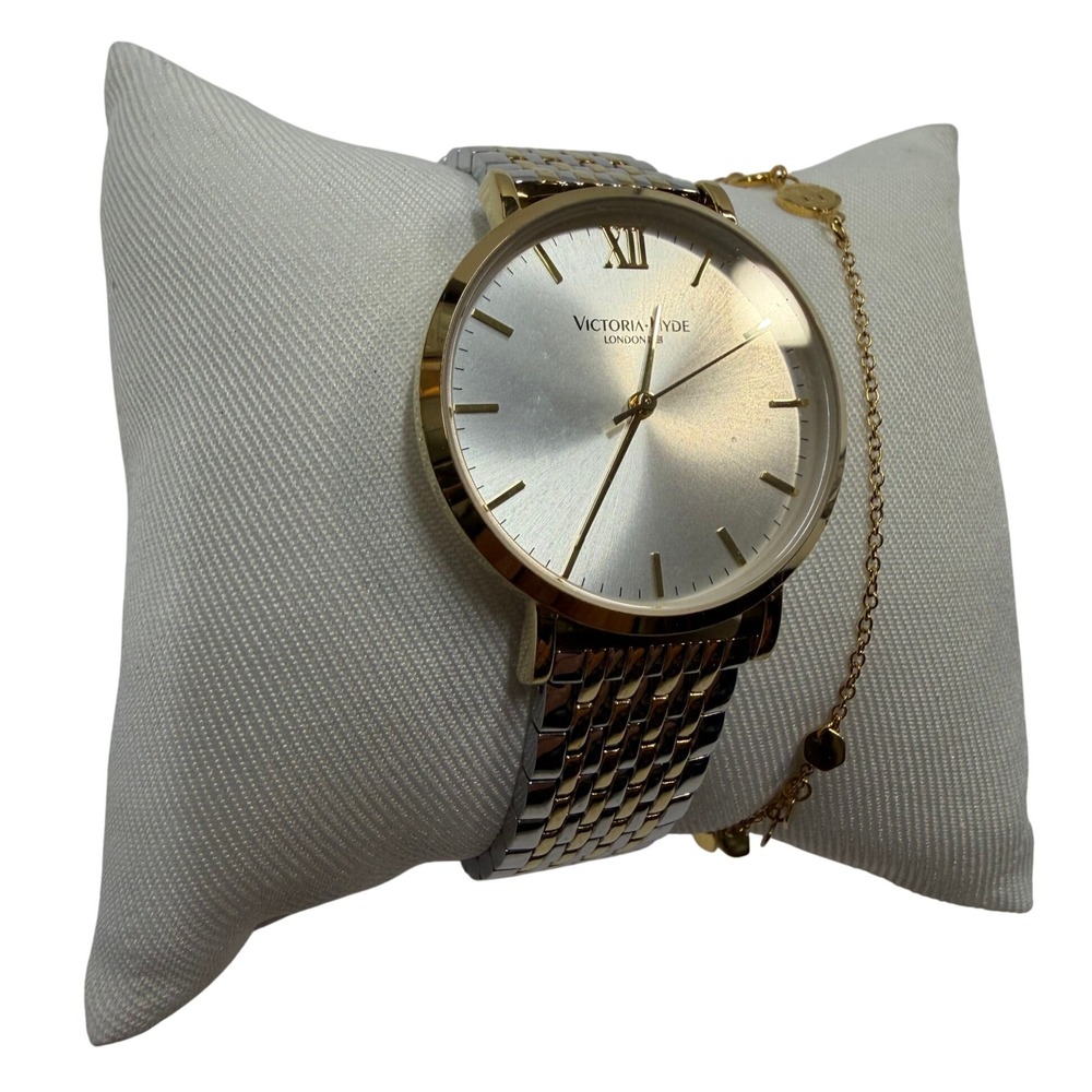 Victoria Hyde London Two Tone Silver Gold Watch and Bracelet Set